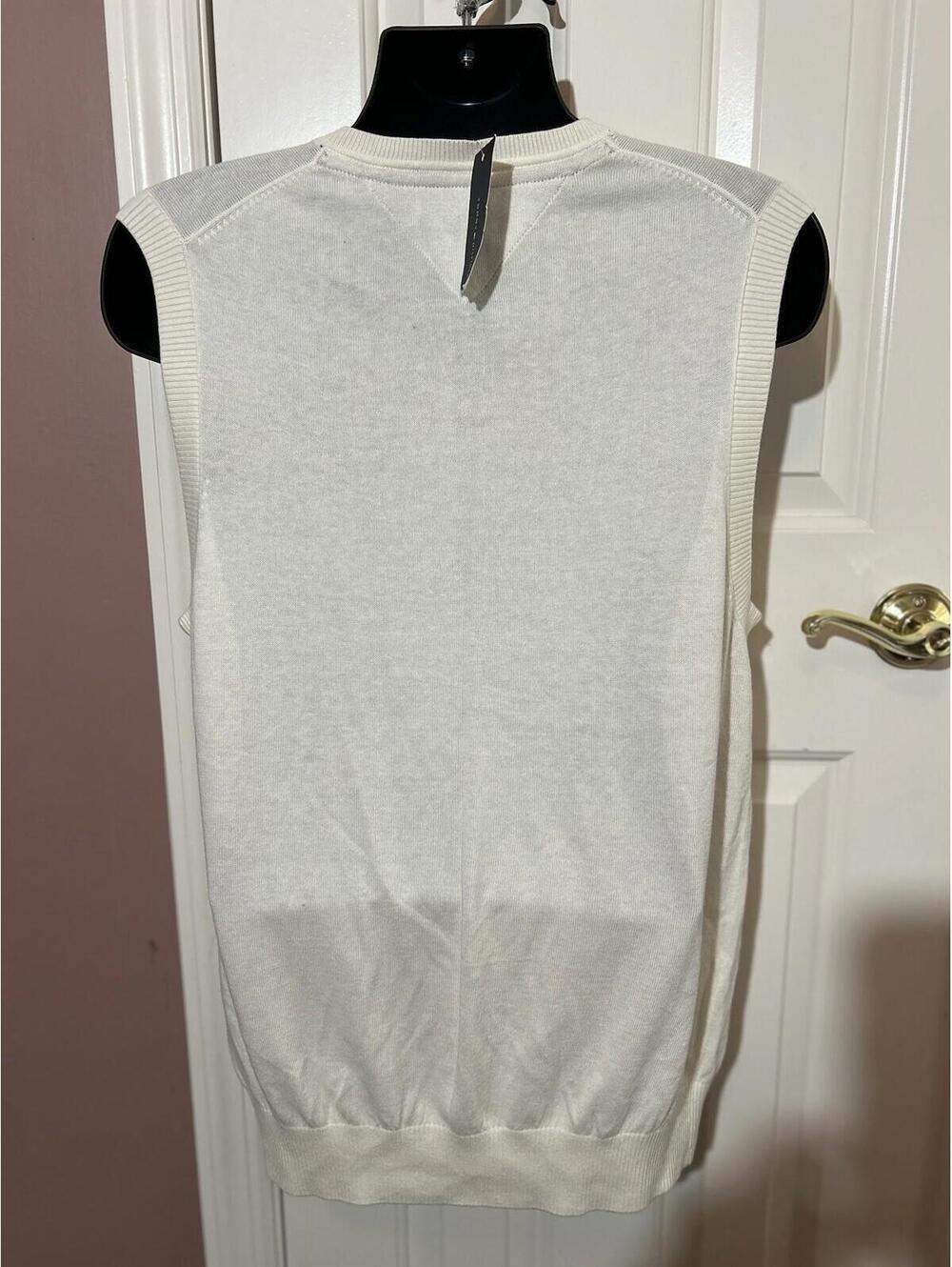 Tommy Hilfiger Sweater Vest Mens Large Cream Color Cotton Blend New - Picture 3 of 9